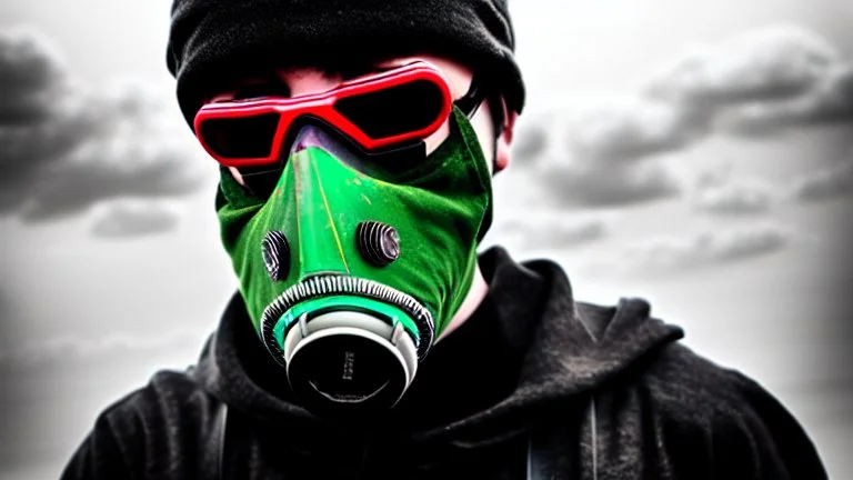 apocalypse hipster, in a respirator