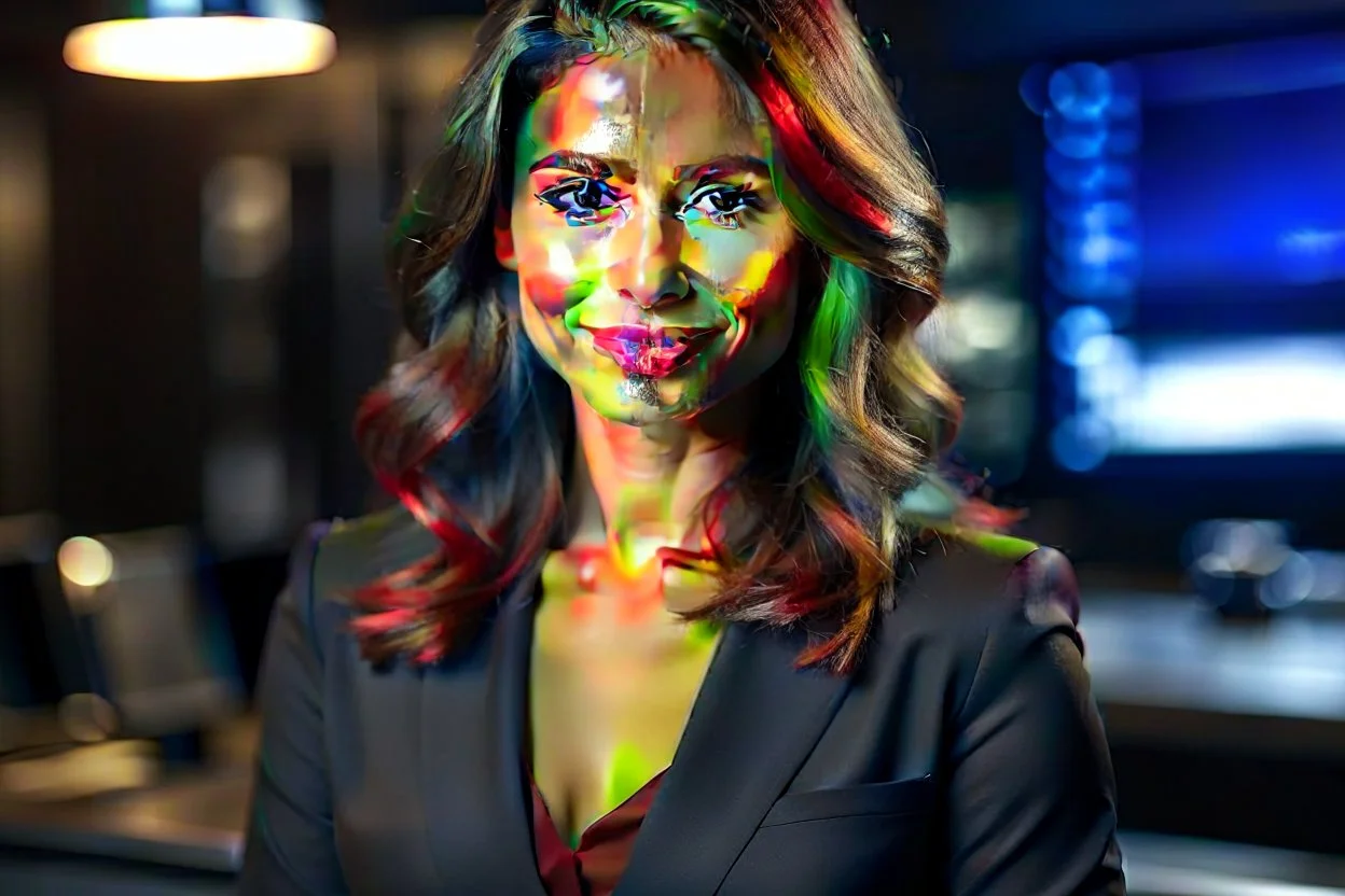 news reader beautiful professional looking business woman talking to the camera