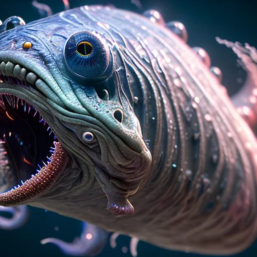 fluid ink angler fish creature, unreal engine 5, 8k resolution, photorealistic, ultra detailed