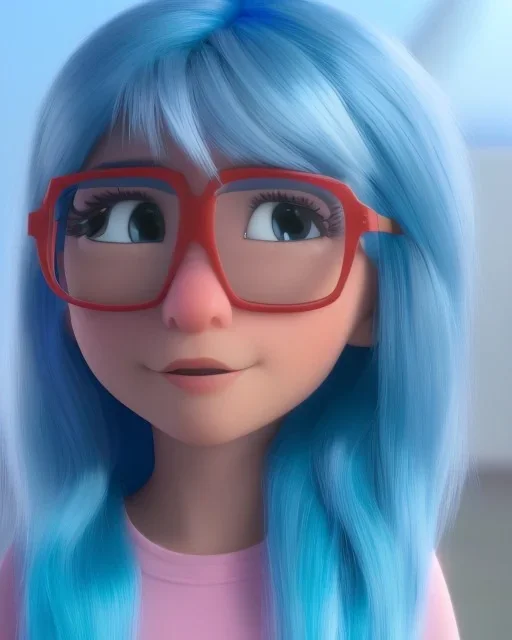 Blue haired nred girl with glasses and bob hair