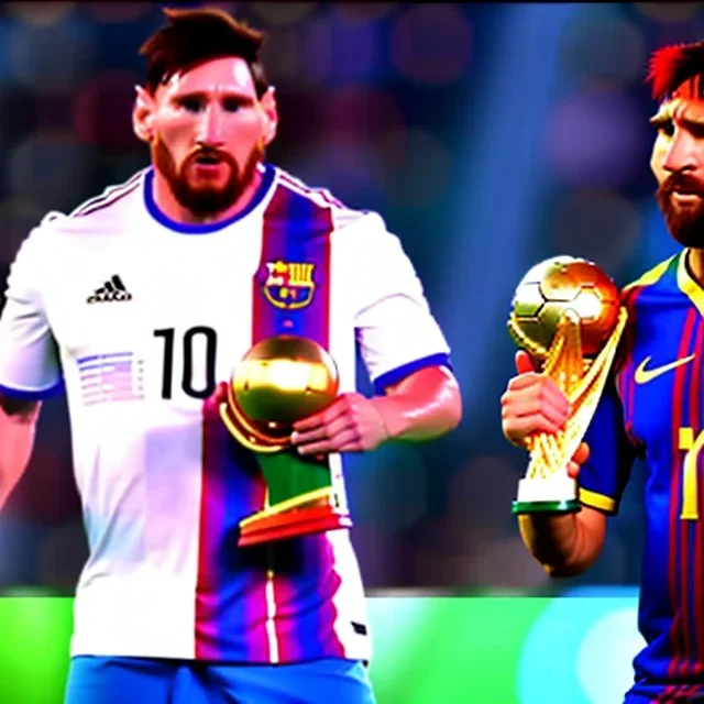 Lionel Messi und diego armando maradona halten gemeinsam in einem Station den Worldcup in der Hand, Fußball, stadion, viele menschen, perfect quality,