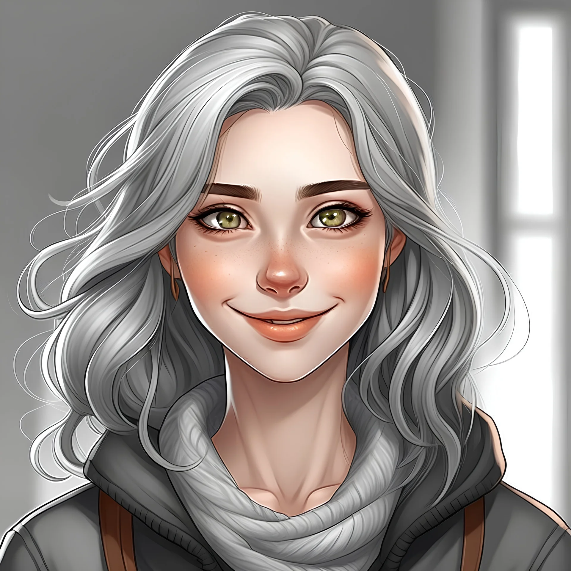 avatar beautiful smiling Russian girl with gray eyes and gray hair