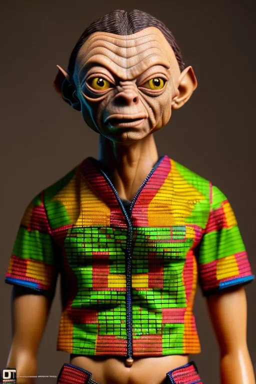 smeagol in Kente clothing, cinematic, ghana colours, african pattern, engraved, high detail