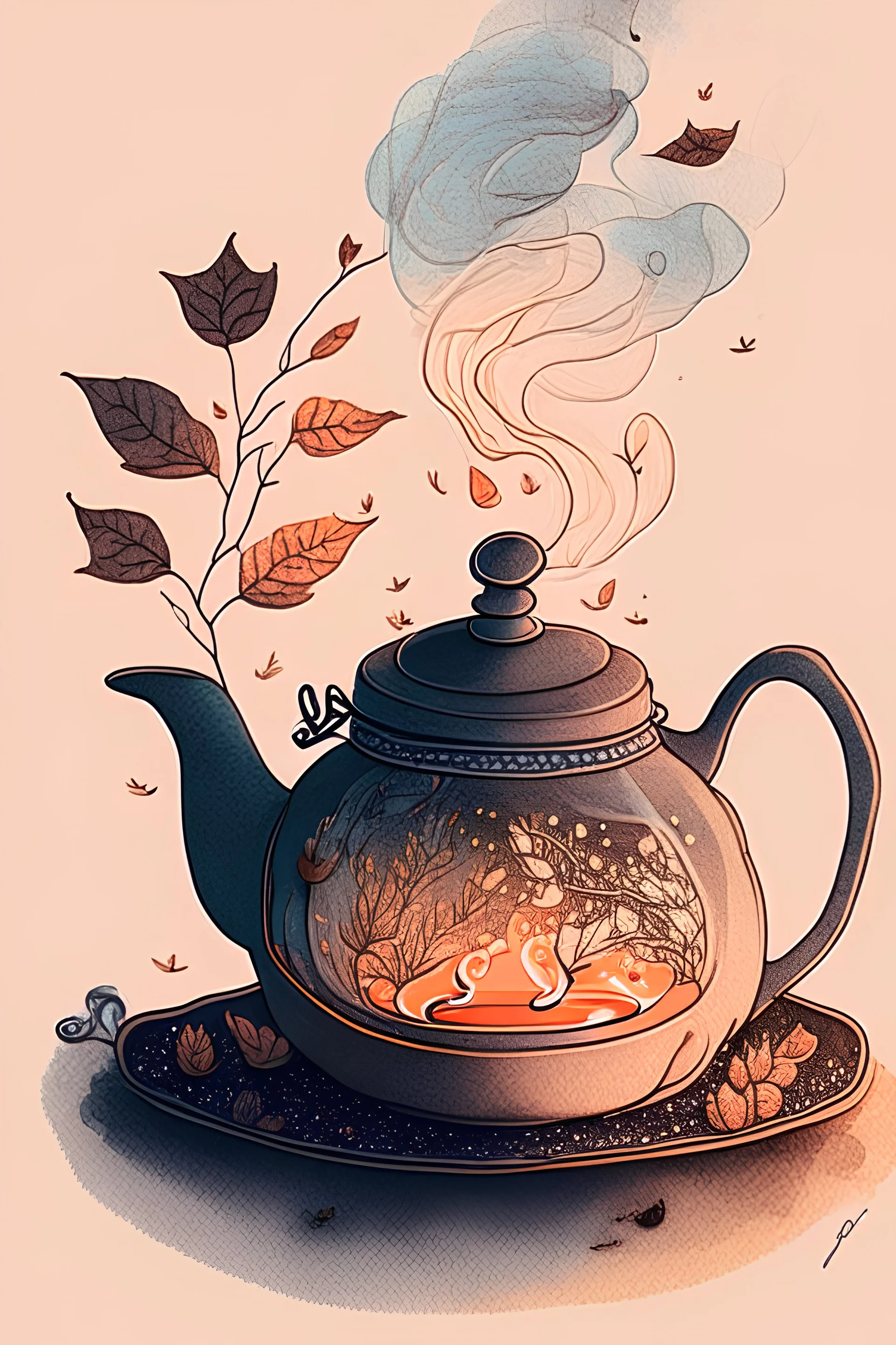 Cozy vibes drawing art tea pot