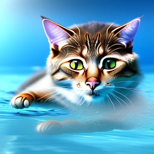 Eine Katze schwimmt im Swimmingpool, realistic Foto with all details