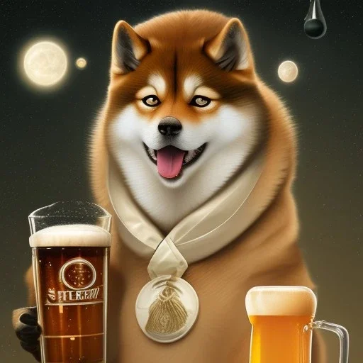 Doge, shiba inu, drinking german beer, silly face, ethereal, ascension, aura