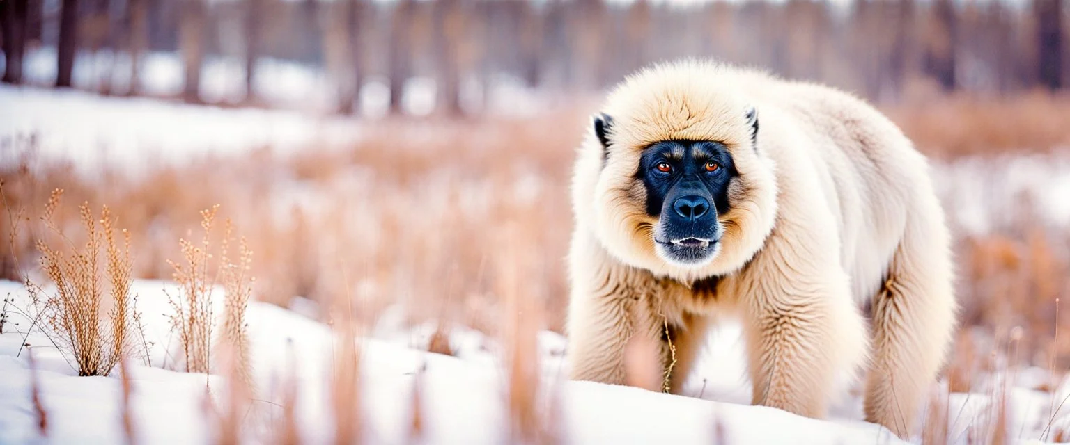 close up documentary photography, youngYeti, scientist, Hyper detailed, realistic fur, Japanese, Extreme depth of field, bokeh blur, winter, Alberta, all-natural, in the style of candid,Captured on lustrous Kodak Vision3 Color Negative Film 500T 5219, 1990s, --ar 4:5 --w 150 --style raw