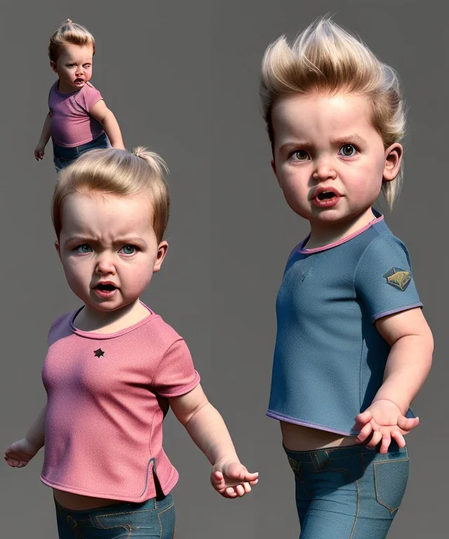 Penny Hofstadter toddler, full body, dramatic lighting, angry, hyper realistic