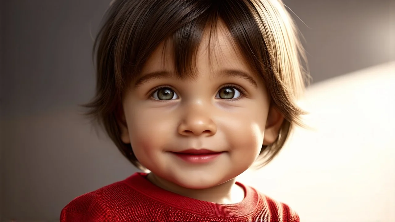 Thoughtful calm happy 2-year-old toddler, engaging, confident, peaceful, aware, intelligent, cheeky, showing his head and upper body, perfect eyes, perfect anatomy, exquisite composition, beautiful detailed intricate detailed octane render, 8k artistic photography, photorealistic, soft natural volumetric cinematic perfect light, chiaroscuro, award-winning photograph, masterpiece, raphael, caravaggio, bouguereau