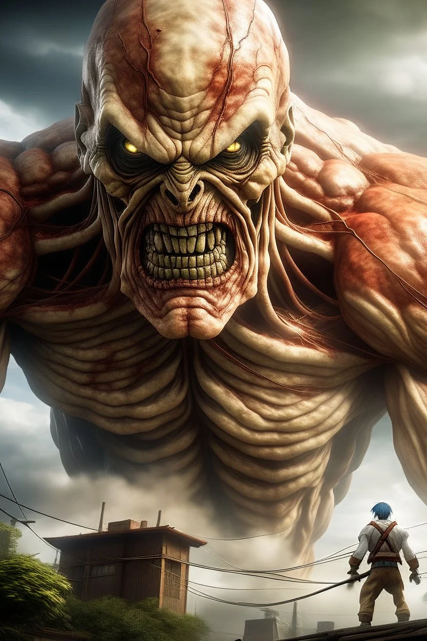 Photo realistic picture of attack on titan rumbling.