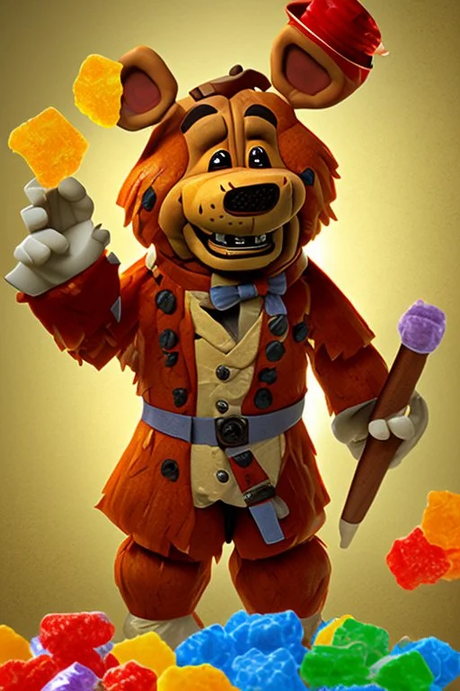 Freddy Fazbear daning with sour patch kids