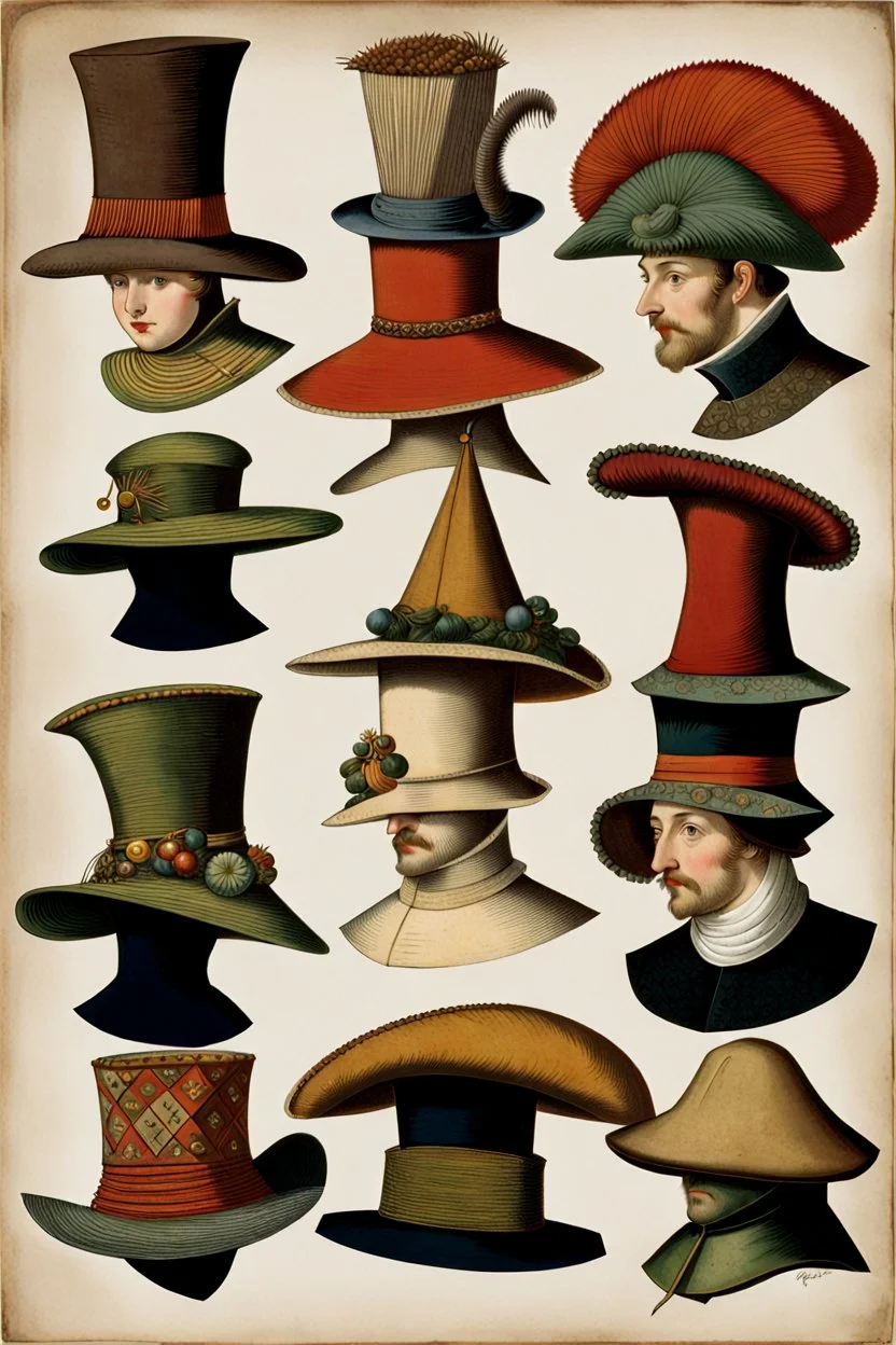 A variety of unusual hats from the 16th century