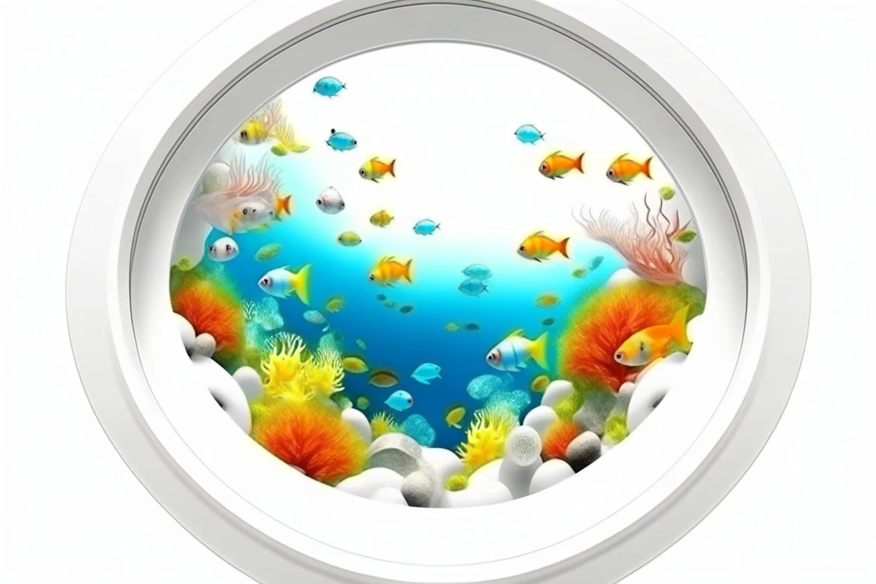 white,background,looking,through,a 3-d, hole,or,window,,a,seeing intouunerwater,tropical,fish