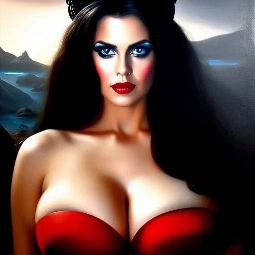 portrait of beautiful busty Julie from heavy metal fakk 2 painting by Brom , oil on canvas, cinematic composition, extreme detail,fit full head inside picture,8k