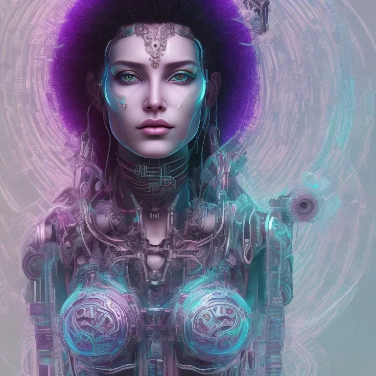 a beautiful and colorful facing portrait of one cyber punk woman shiva in 3D rendering with a mandala background