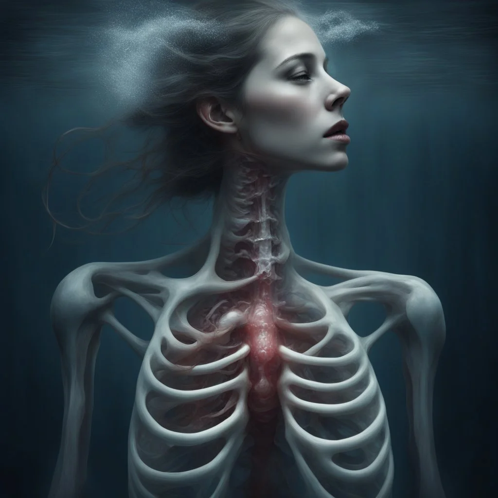 An unfamiliar instinct. The first breath intake filled her lungs with air. She felt the rudimentary organ expanding in her ribcage. The gills on both sides of her neck closing, now that she was above water. In panic, she continued gulping air. The foreign feeling of cold rush down her throat was making her cough. The oxygen levels in her blood, never before so high, were making her head dizzy. For a moment she couldn’t tell what was up and what was down. Where water ended and air began. She need