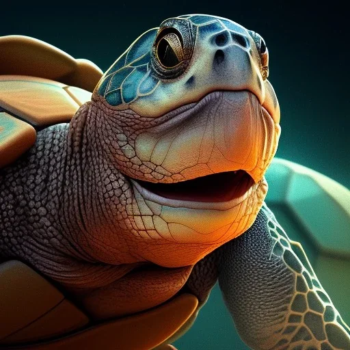 Turtle, on color lights, night, unreal 5, octane render, cinema4d, redshift render, hyper realistic, cenematic, vibrancy, synthwave, retouch, centered, dynamic lighting, dramatic lighting, 4k, highly detailed, attractive beautiful, realistic, virtual reality, epic composition, holographic,