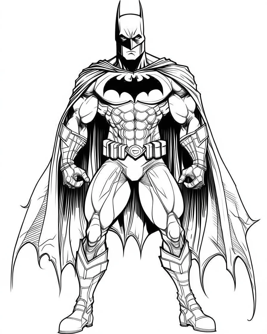 real massive batman, coloring page, full body (((((white background))))), only use an outline., real style, line art, white, clean line art, white background, Sketch style.