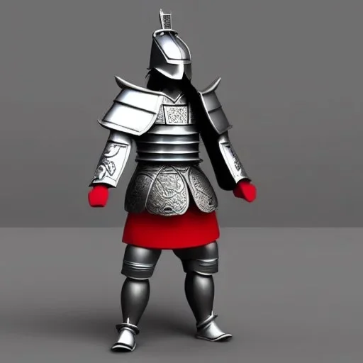 Samurai, 3d, très détaillé, corps de lion, anthropomorphique, armure argent et rouge