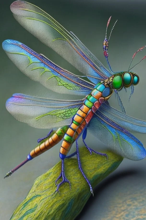 dragonfly, detailed, realistic, cute, vivid colors