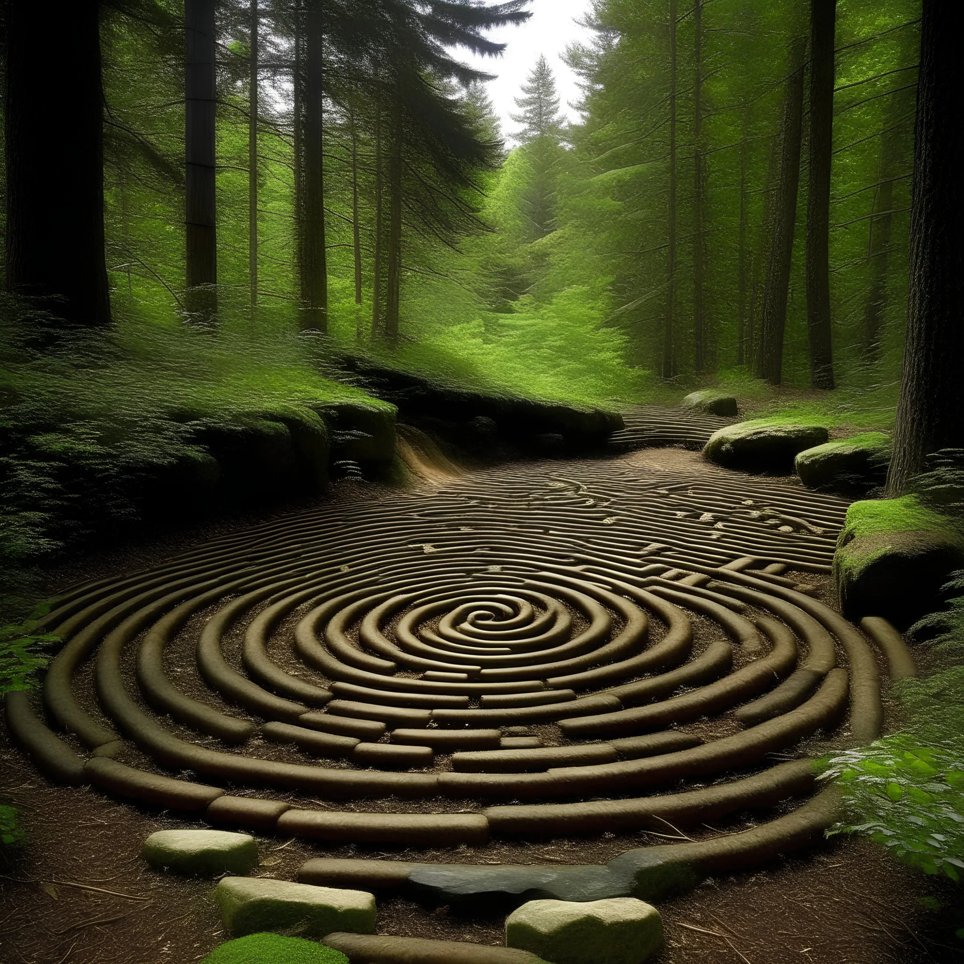 labyrinth, woods, hot springs, ancestors