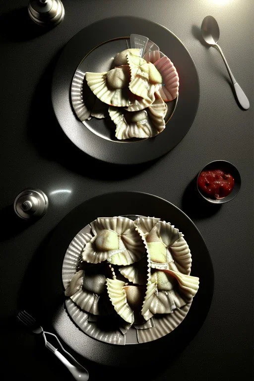 Ravioli , cooking photo, realistic Versace style ,smooth, god rays, unreal engine 5, ray tracing, RTX, lumen lighting, ultra detail, volumetric lighting