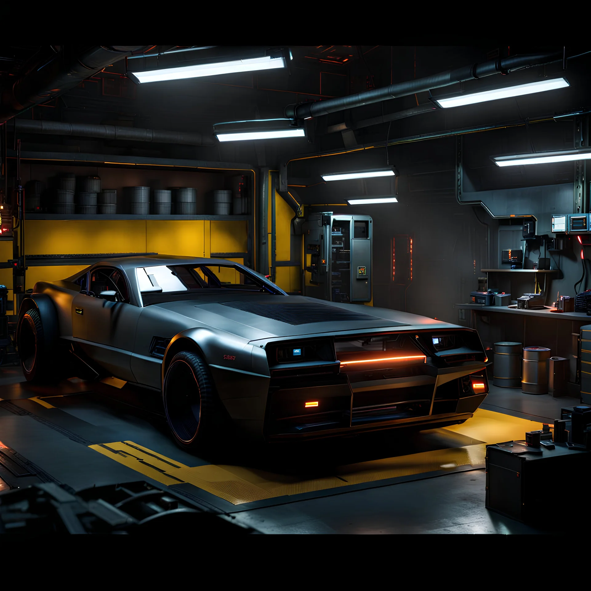 cyberpunk vehicle repair room