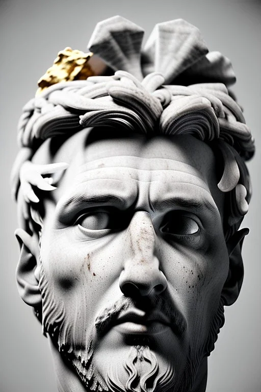 Ultra Realistic image, Roman sculpture, white marble material, Lionel Messi, gold Laurel wreath, chisel style, waist up portrait, epic, celestial, cinematic lighting, God light, god rays, 4k resolution, smooth details, ornate details, soft lighting, unreal engine 5, marble background.