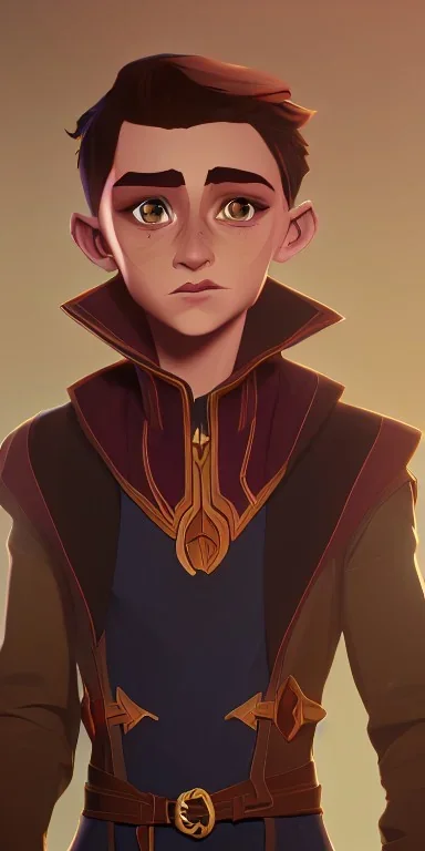 a handsome 9 year old brown haired little warlock kid