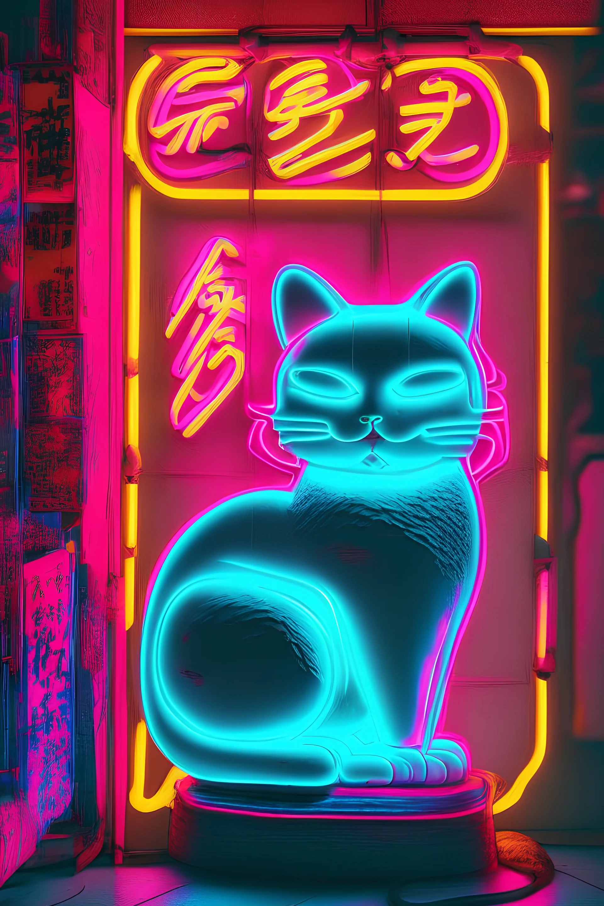 Neon lights, lucky cat, boutique gift