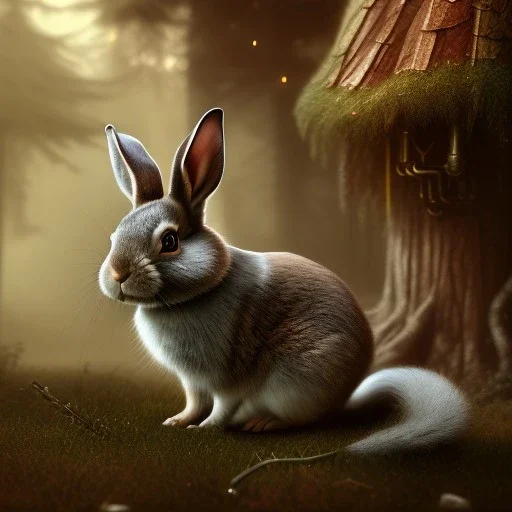 Forest in steampunk rabbit, extremely detailed, UHD, 8k,The close-up camera effect,sharp focus,perfect,position,hyperphotorealistic