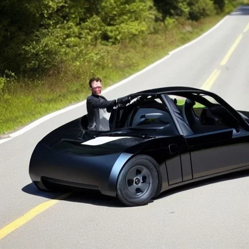 Tesla roadster blended with a reliant robin