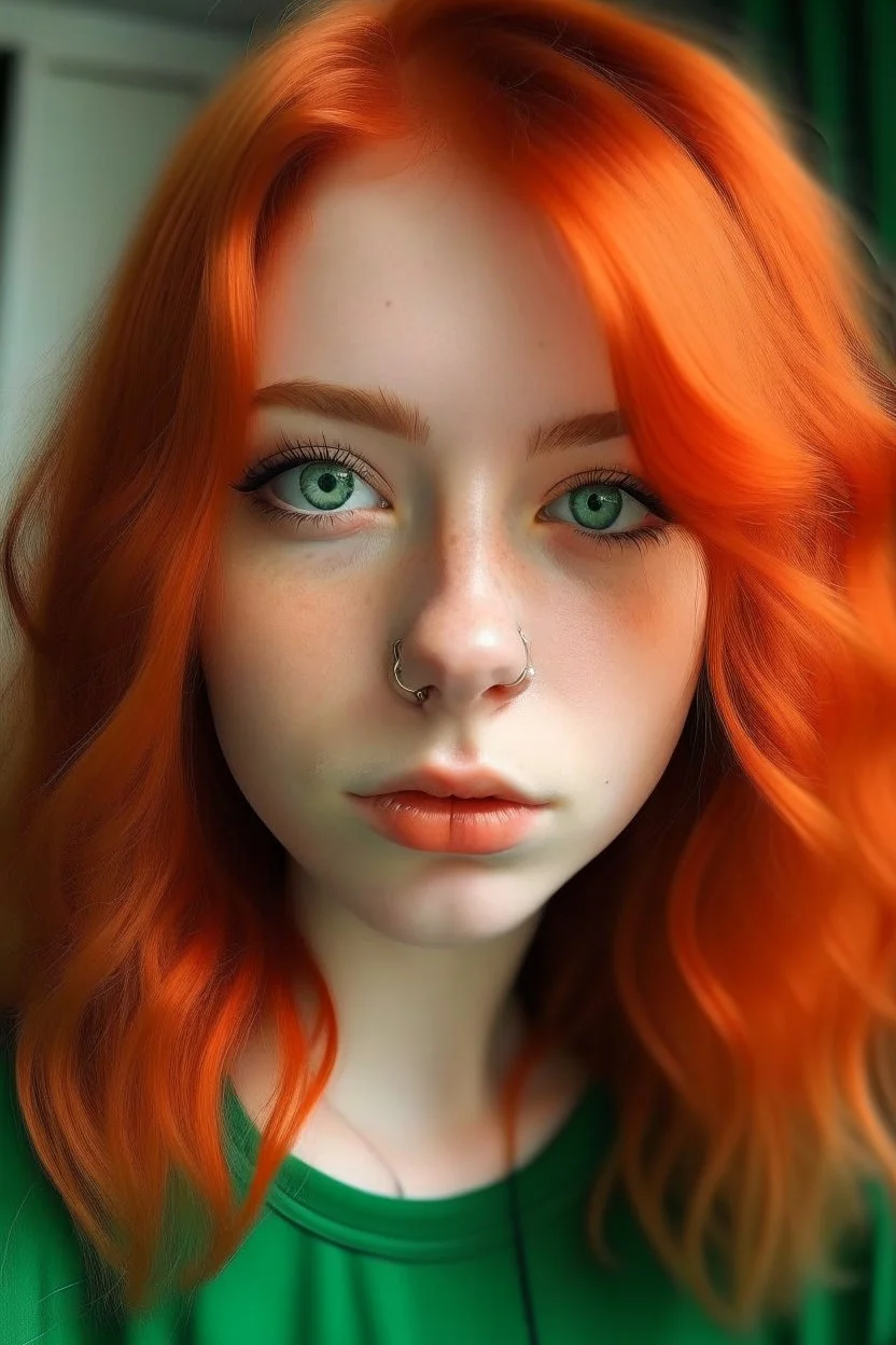 Light skin girl green eyes reddish orange hair small nose