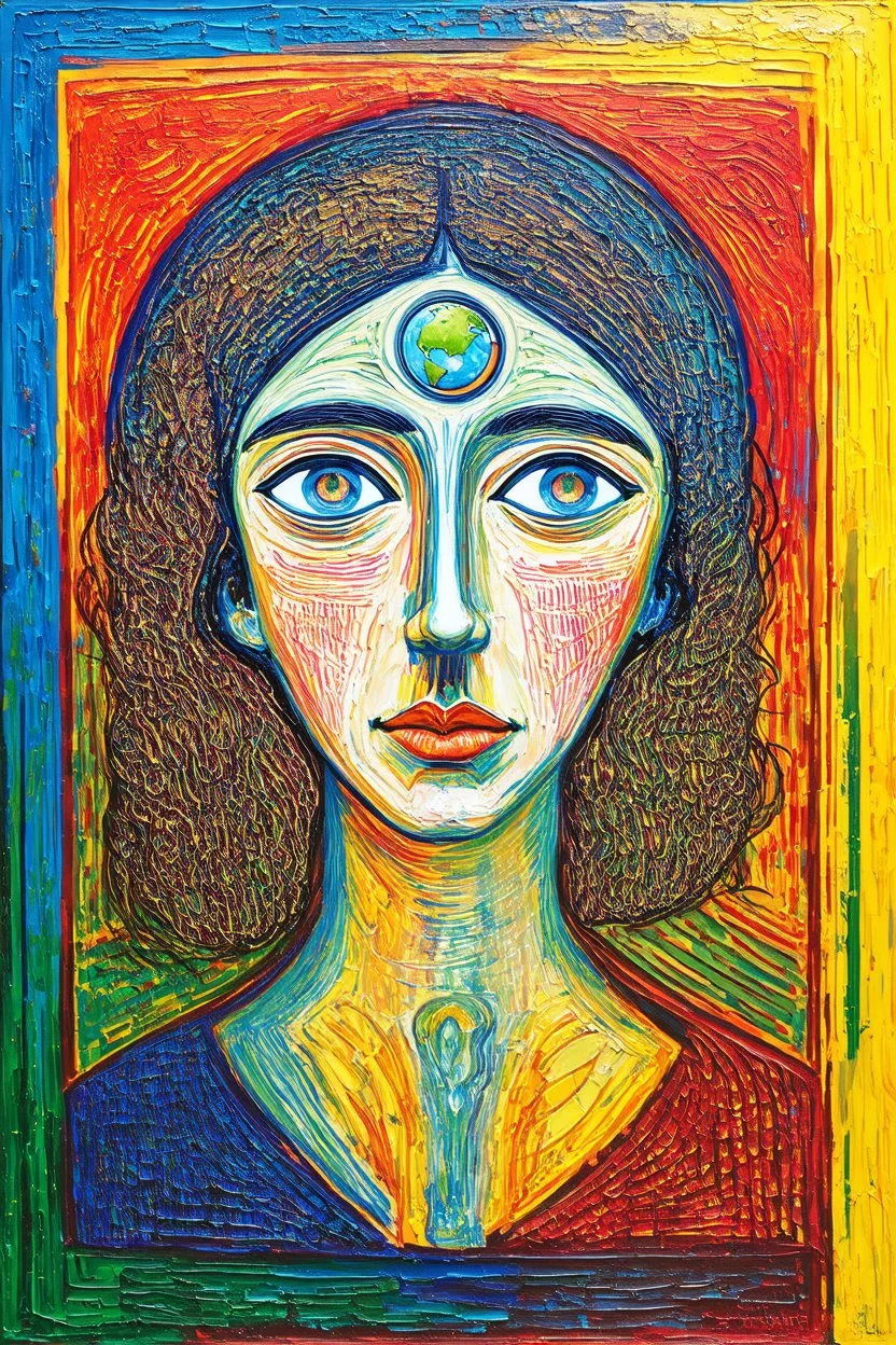 think lightly of yourself and deeply of the world; Golden Ratio; Acrylic Paint; Ecstatic; a pleasing mixture of the styles of Hundertwasser, Cezanne, and Gauguin