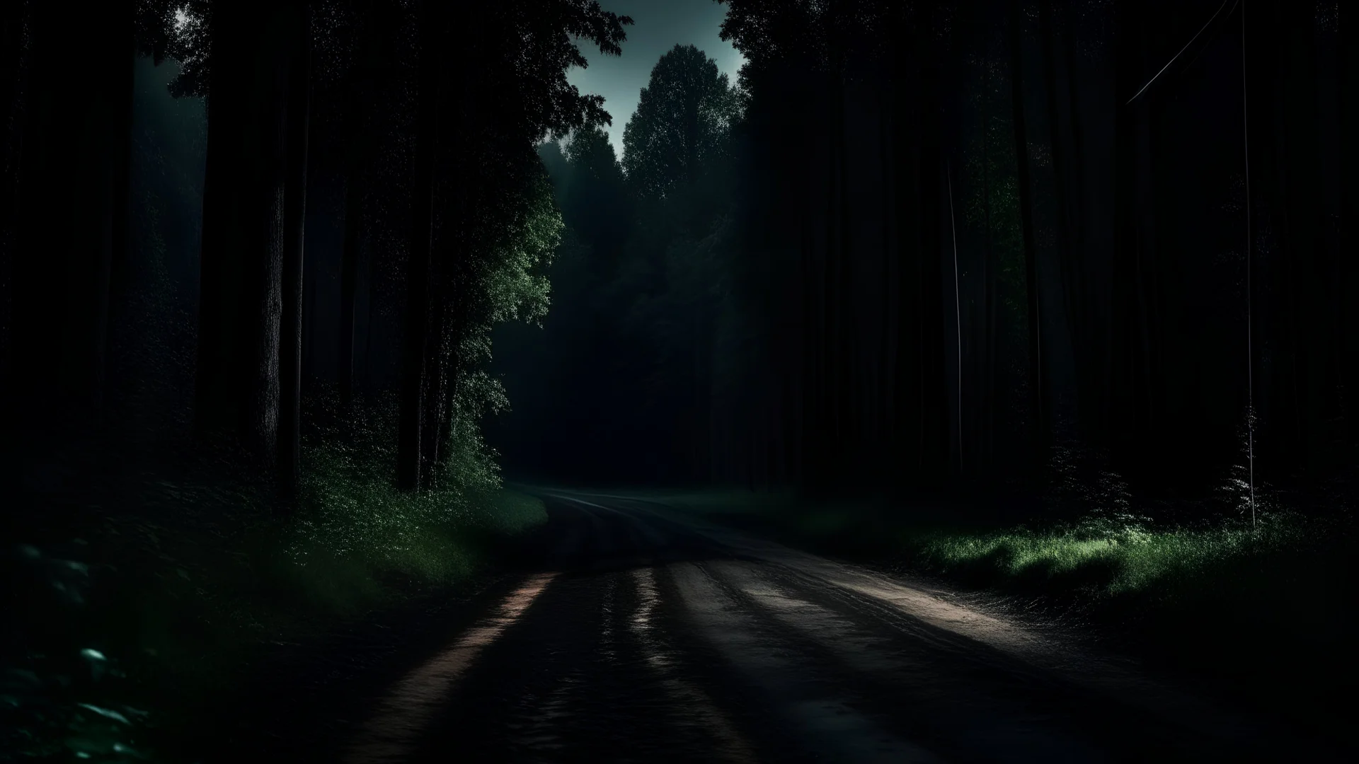 The dark night forest road ominous silence of summer