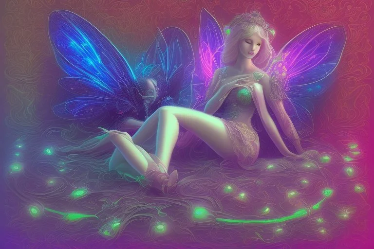 black light art neon colors cute sleeping fairy