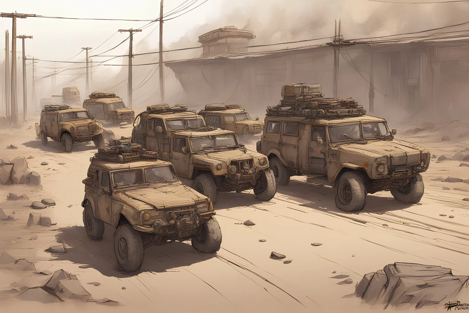 nomad convoy, post-apocalyptic, concept art