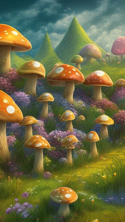 Mushroom field colorful