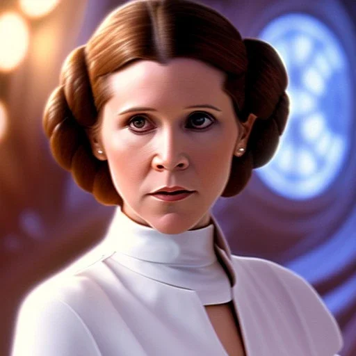 Cinematic photo portrait of 20 year old carrie Fisher as princess leia, in star wars a new hope, intricate, highly detailed, unreal engine,cinematic, cinescene, ultra realistic, cinematic lighting, muted colours, subtle lighting, photorealistic, photo real, hyper realistic, hyper detailed, octane render, 8k, cinematic, photographic, photoreal, 60mm, skin details,8k,hypperrealistic