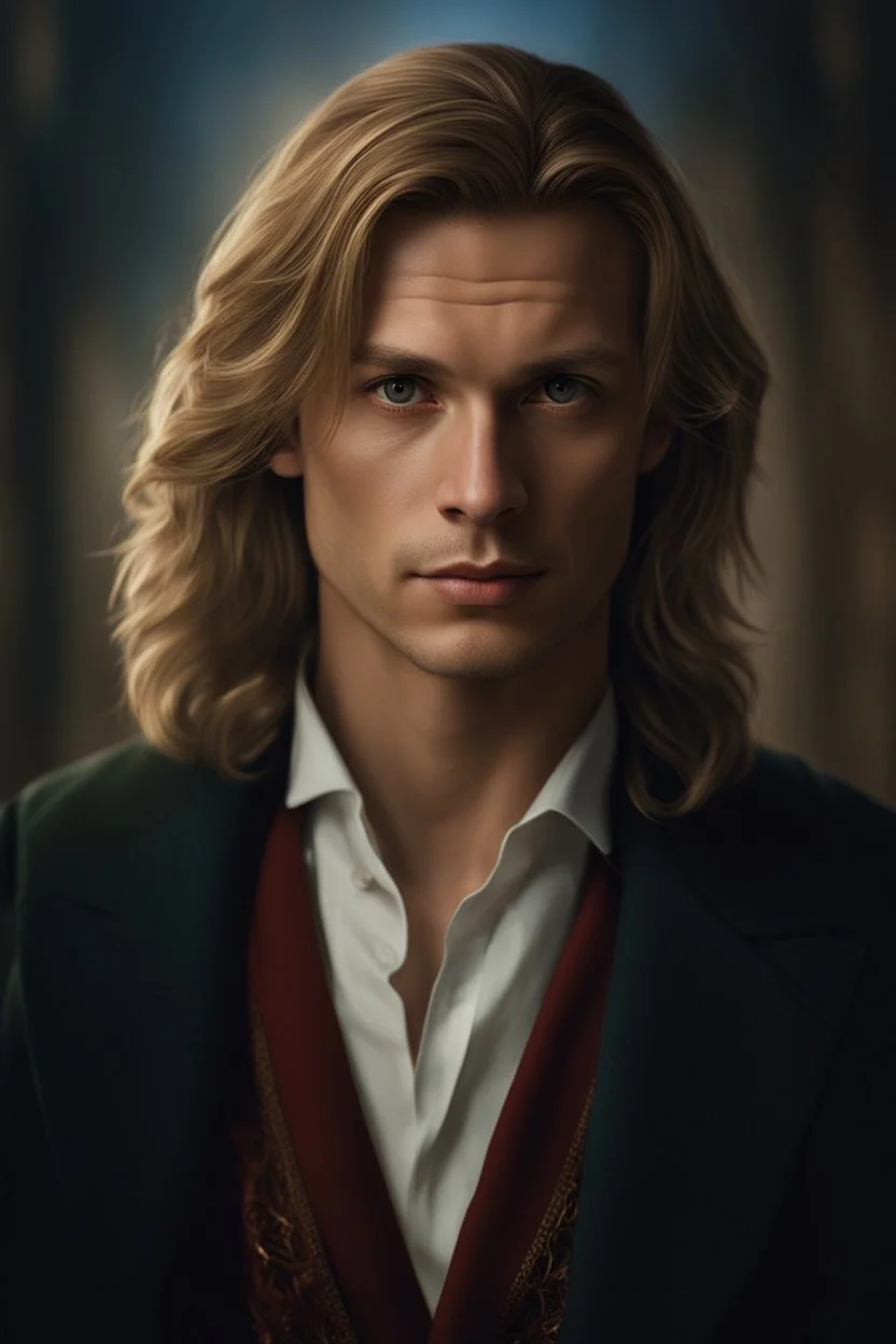 Portrait of a 30 year old male norwegian doctor with shoulder length hair, photorealistic, fantasy