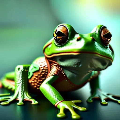 Close up of a frog, Back to the Future, ultra realistic, high detail, ray tracing, 8k,concept art, steam punk, future