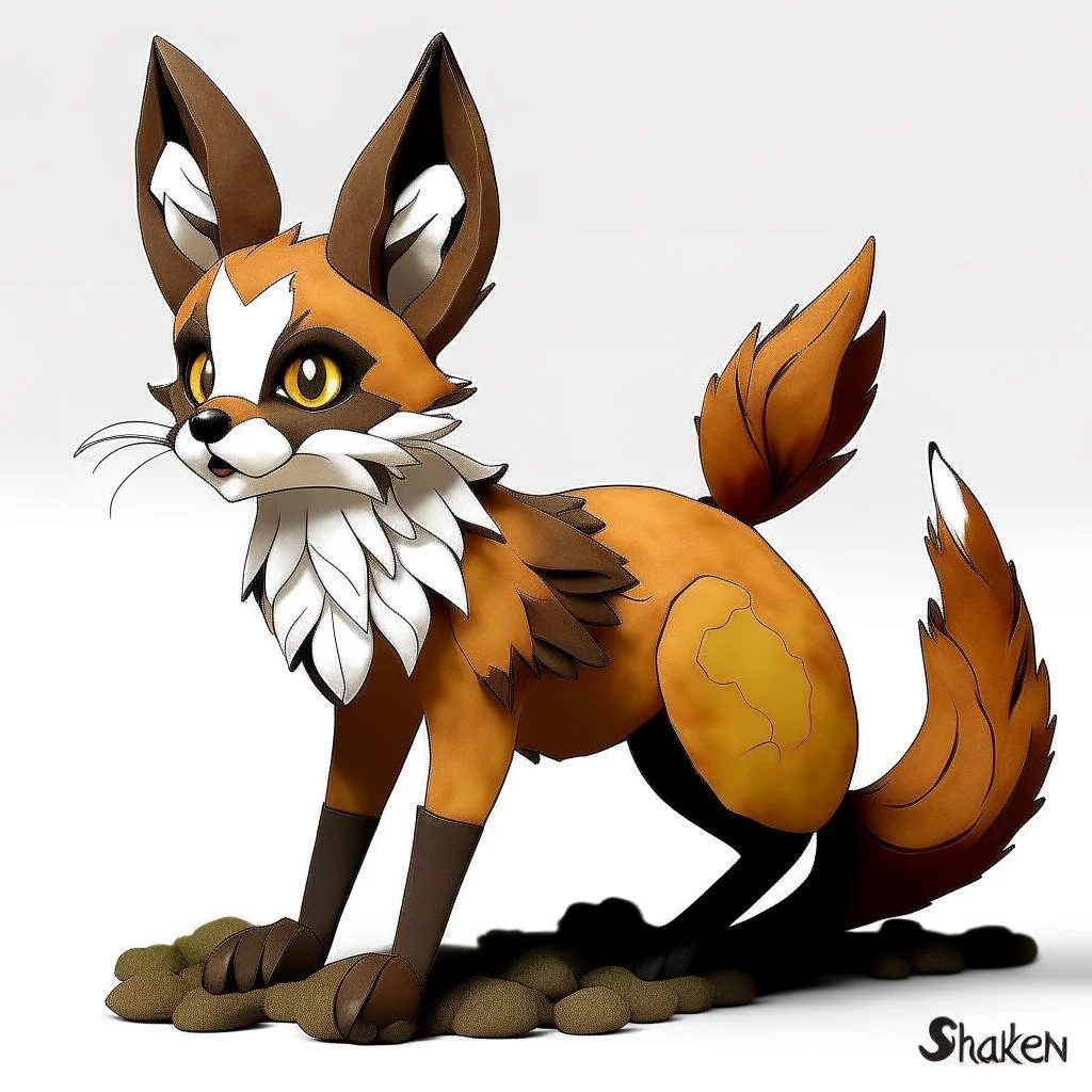 Create a fox cat with ground/rock-like features