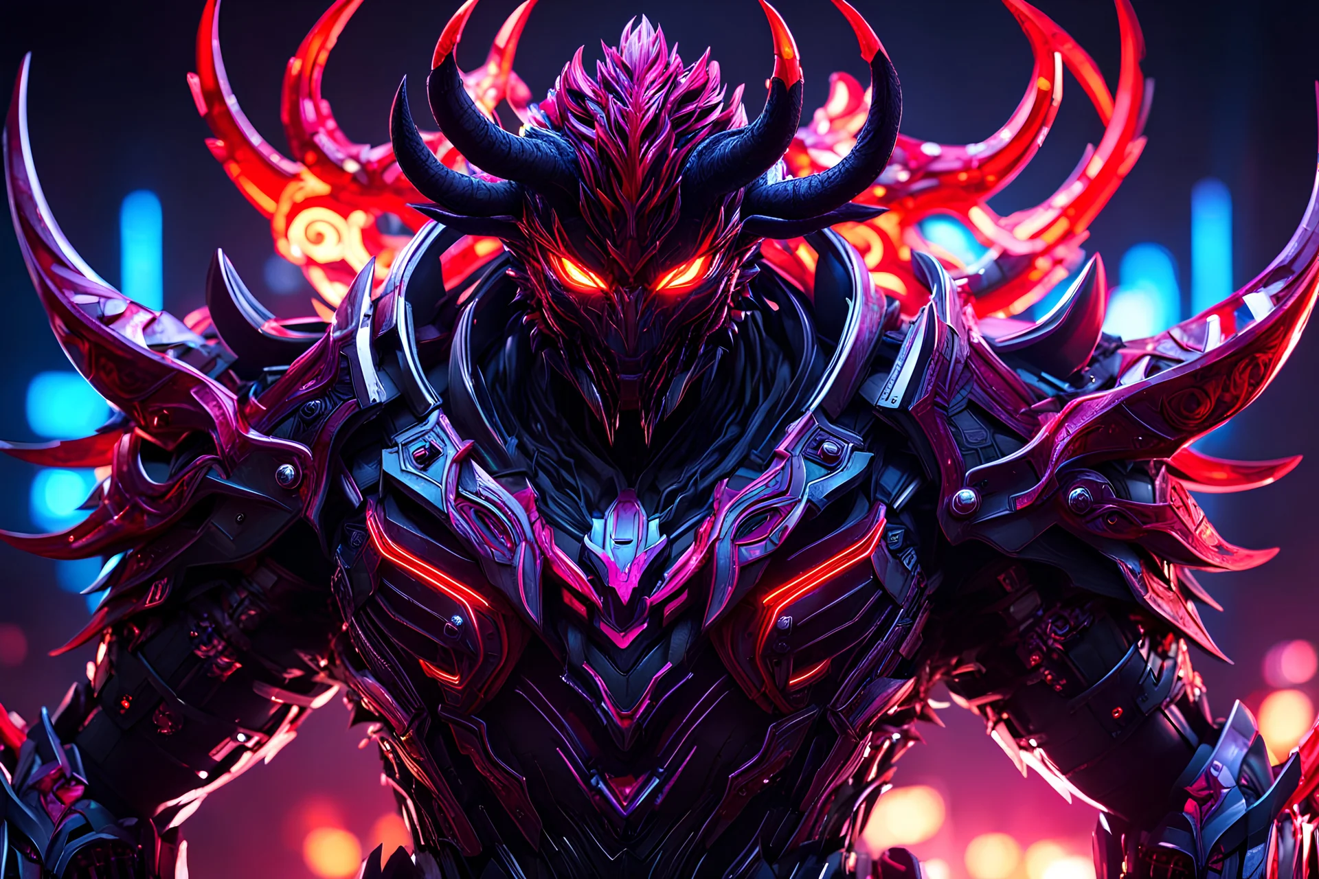 Carnage oni machine in 8k solo leveling shadow artstyle, ronin costum, galaxy mask, cover face, dynamic pose, oshare kei, hurufiyya, rtx , neon lights, intricate details, highly detailed, high details, detailed portrait, masterpiece,ultra detailed, ultra quality