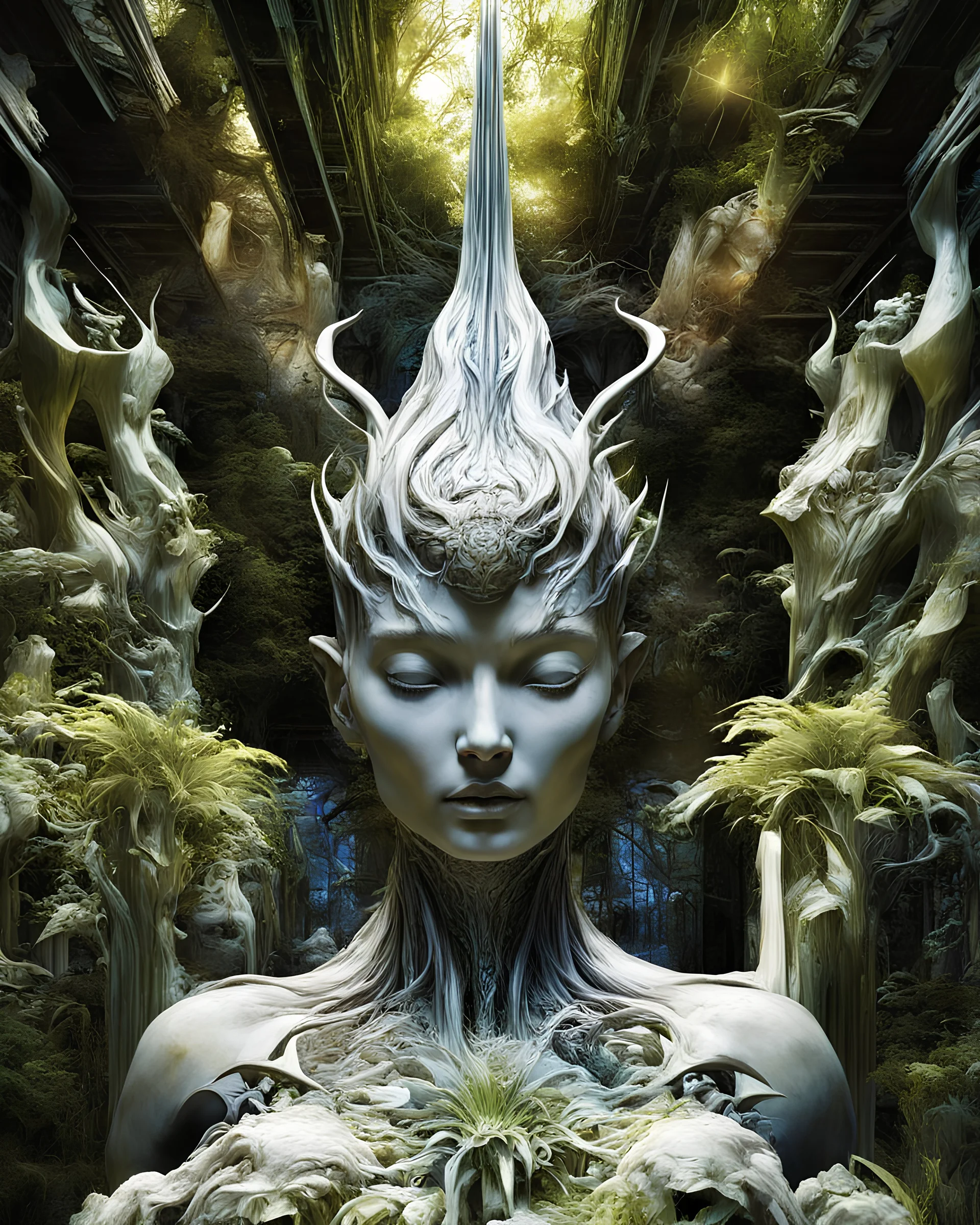 "Zen of Augmented reality garden supernatural translucent interfaces Wayne douglas barlowe by cyborg by yoji shinkawa, brad rigney, vray" by Ernst Fuchs, John Harris, Mathias Kollros, Rostislav Zagornov, Jakub Bazyluk, Ray collins,gabriel dawe , high contrast, deep, perspective,