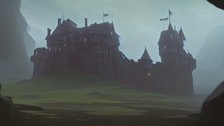 gloomy castle in the rocky fields