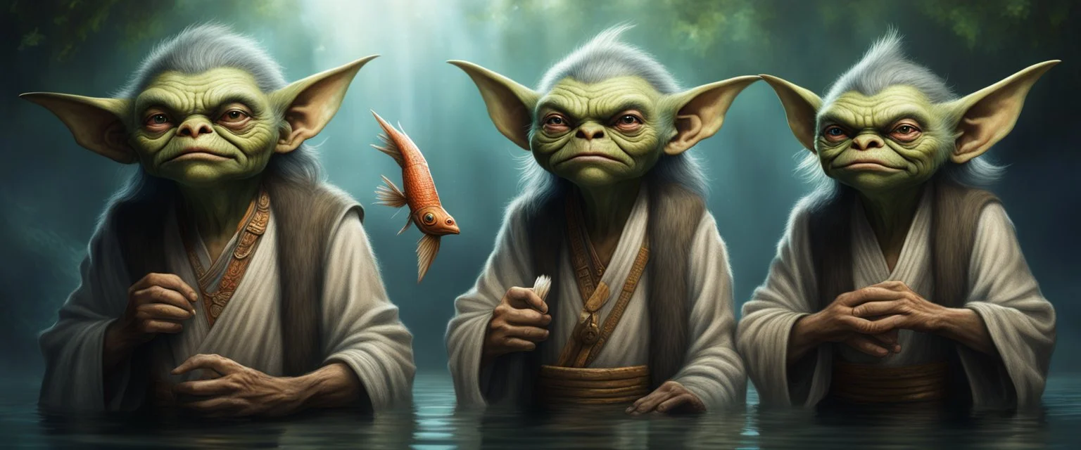 realistic rendering Portrait of the gremlin Apkallu sages who were sent by the god Ea to teach civilization to humanity before the flood. They were depicted as half-human and half-fish or bird, and were associated with wisdom, magic, and culture.