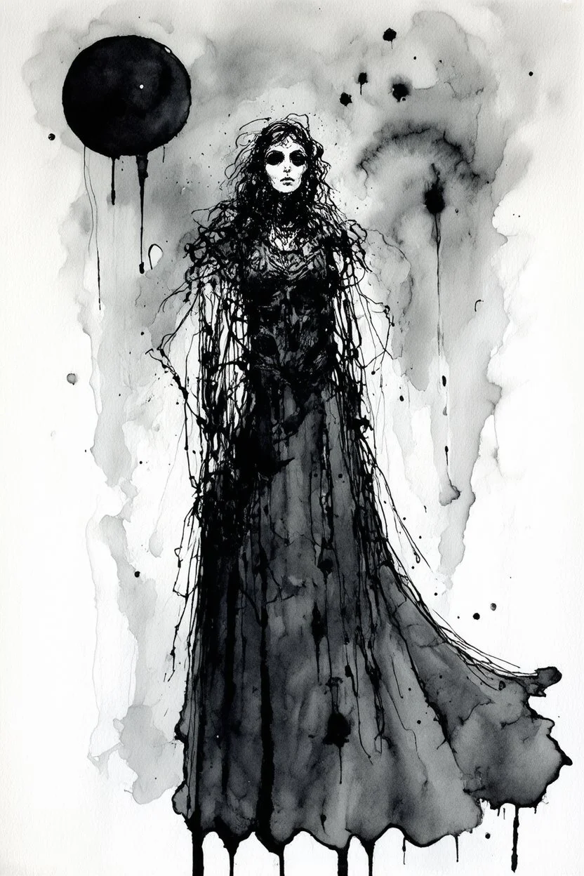 a fugitive from yourself; surreal; expressionistic; lowbrow ink wash