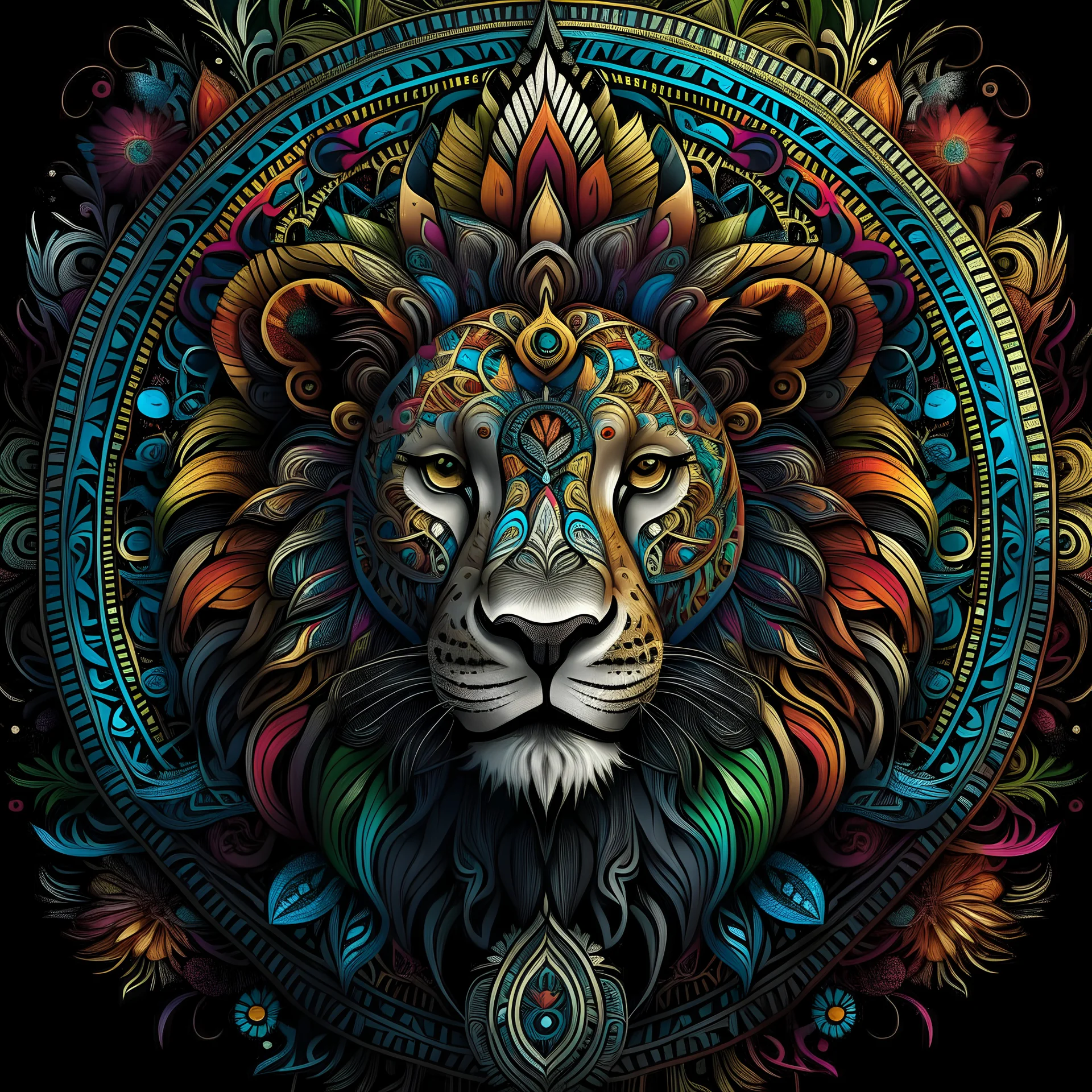 mandala lion, colorful page, coloer background, digital Art, perfect composition, beautiful detailed intricate insanely detailed octane render trending on artstation, photorealistic concept art, soft natural volumetric cinematic perfect light, chiaroscuro, masterpiece, oil on canvas, raphael, caravaggio, greg rutkowski, beeple, beksinski, giger, black and white still, digital Art, perfect coloer, read,green, blew,white, ((((colorful)))))