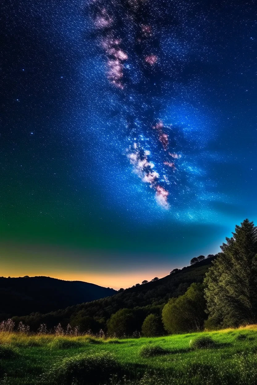 Night sky on a hillside