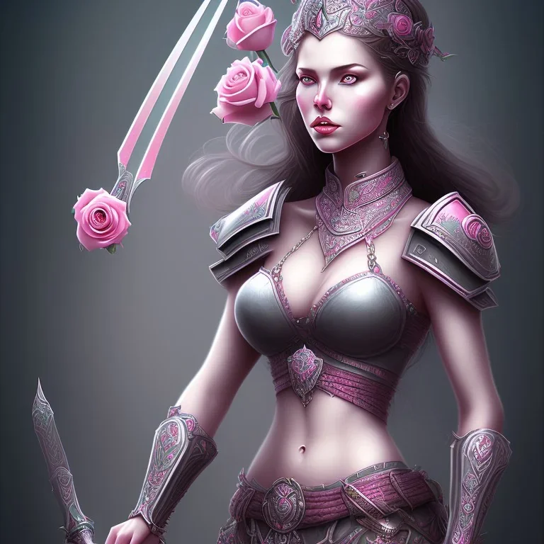 lady warrior with pink top and rose